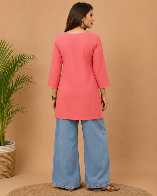 Peach Blossom Chikankari Kurti