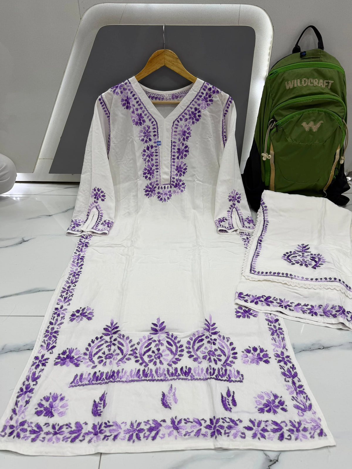 Lavender Royale Floral Embroidered Double Layered Palazzo Set for Women