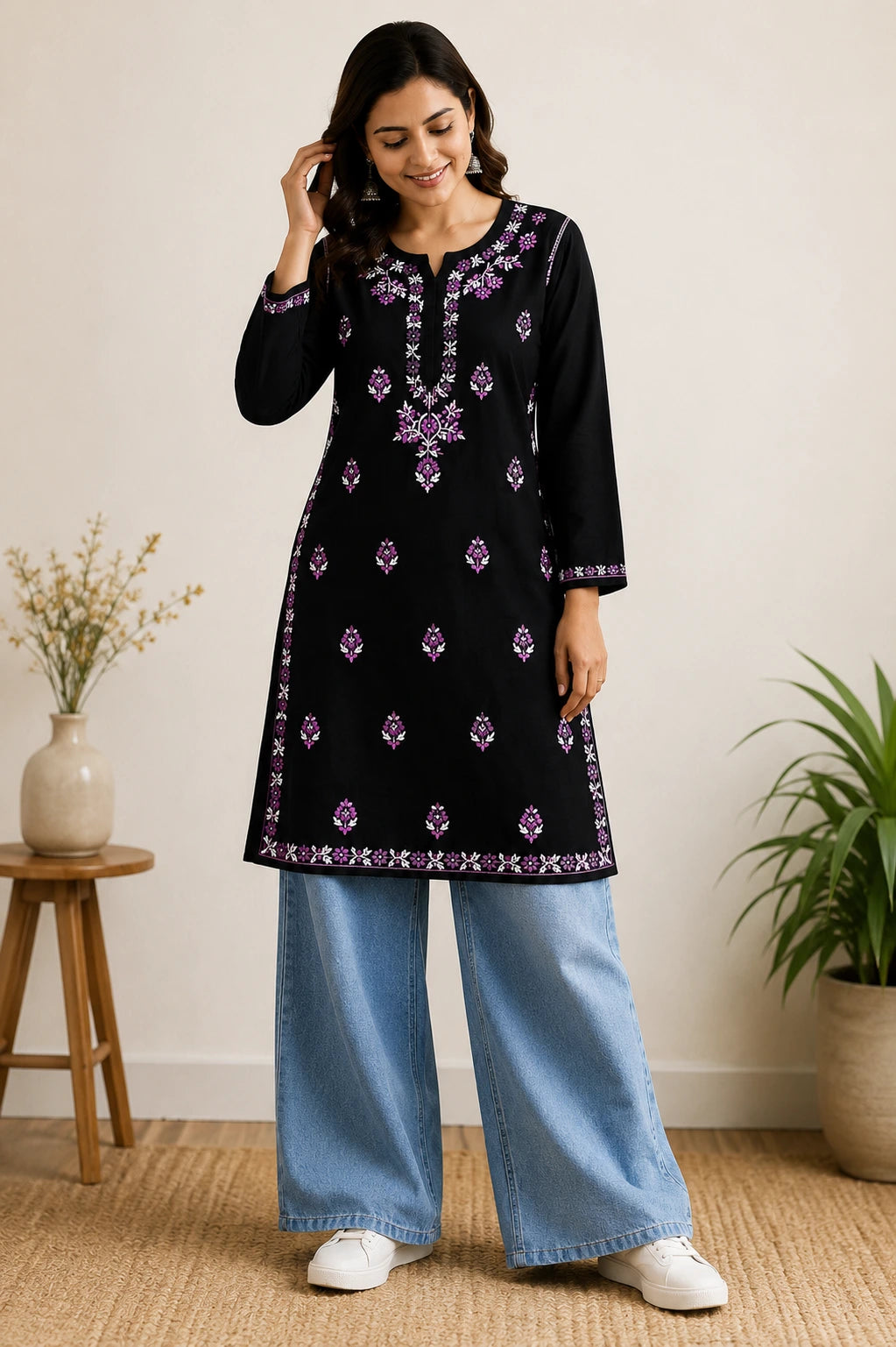 Wastiya Midnight Bloom Rayon Kurti