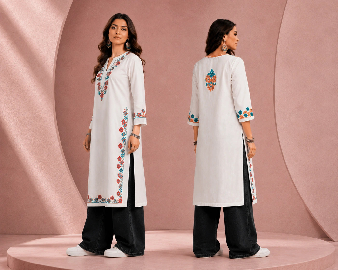 WASTIYA Noor Bloom White Embroidered Kurti