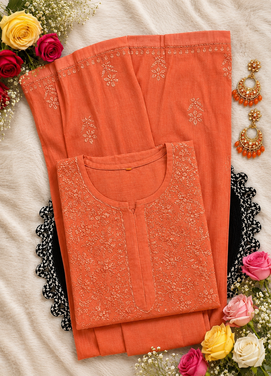 Premium Peach Embroidered Rayon stitched Plazo Kurti Set with Matching Dupatta