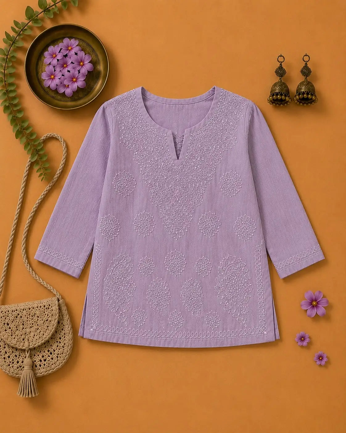 Lavender Grace Chikankari Kurti