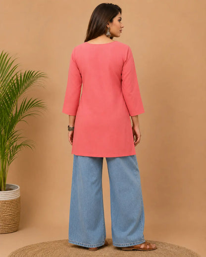 Peach Blossom Chikankari Kurti