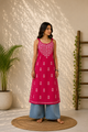 Wastiya Pink Floral Chikankari Rayon Long Kurti