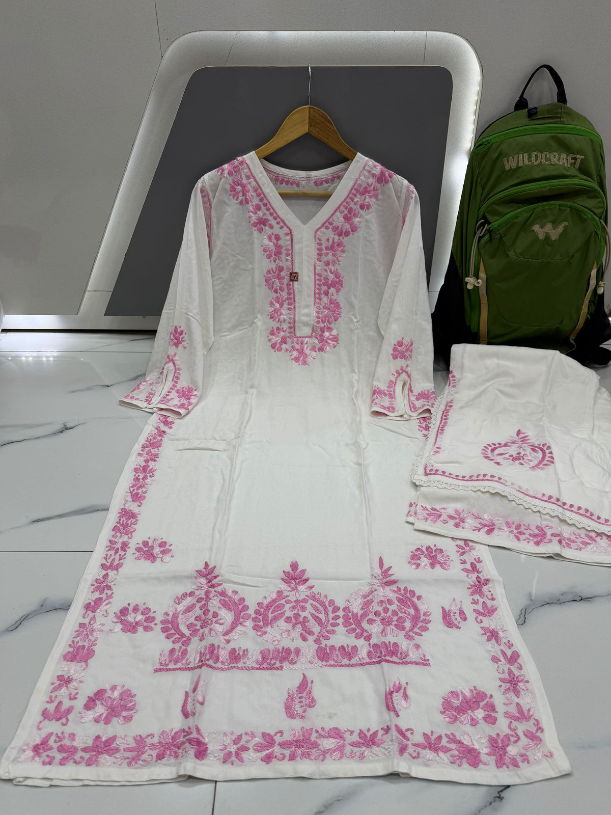 Aarohi Pink Floral Embroidered Kurta layered Palazzo Set