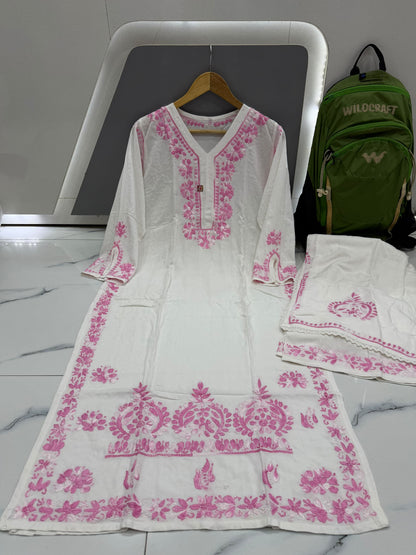 Aarohi Pink Floral Embroidered Kurta layered Palazzo Set
