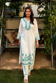 Premium Embroidered Double Layered Palazzo Set – White with Green Floral Thread Work