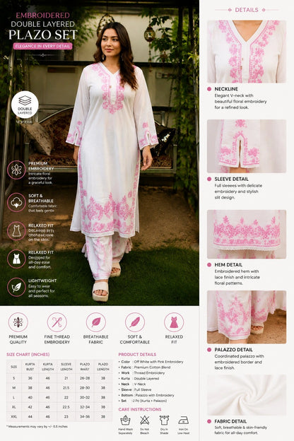 Aarohi Pink Floral Embroidered Kurta layered Palazzo Set