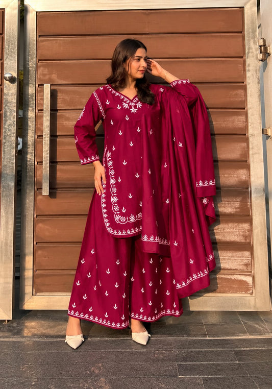 ✨ Gulnaar Lucknowi Chikankari Chanderi Plazo Set ✨
