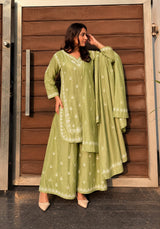 🌿 Olive Noor Chikankari 3-Piece Set 🌿