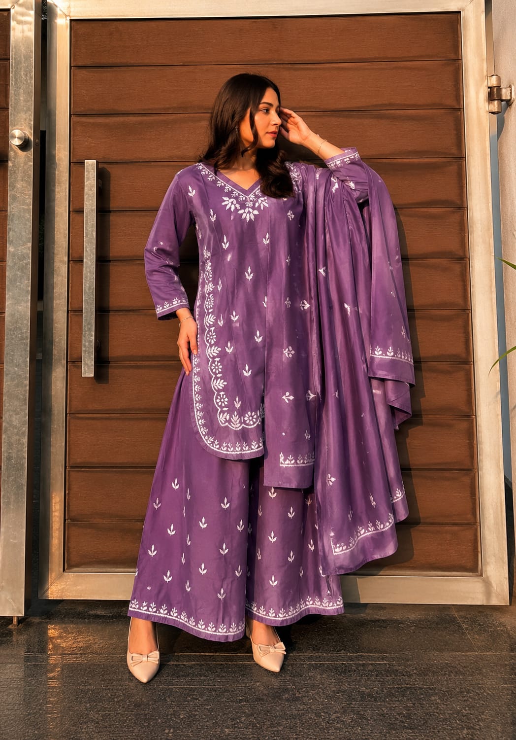 💜 Royal Plum Noor Chikankari 3-Piece Set 💜