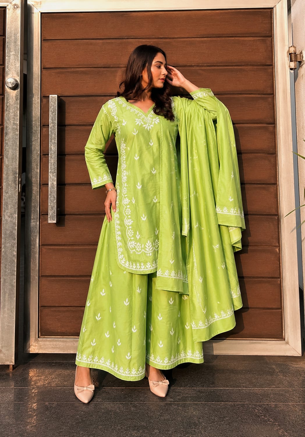 🌿 Pista Noor Chikankari 3-Piece Set 🌿