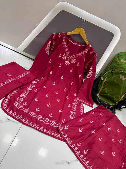 ✨ Gulnaar Lucknowi Chikankari Chanderi Plazo Set ✨