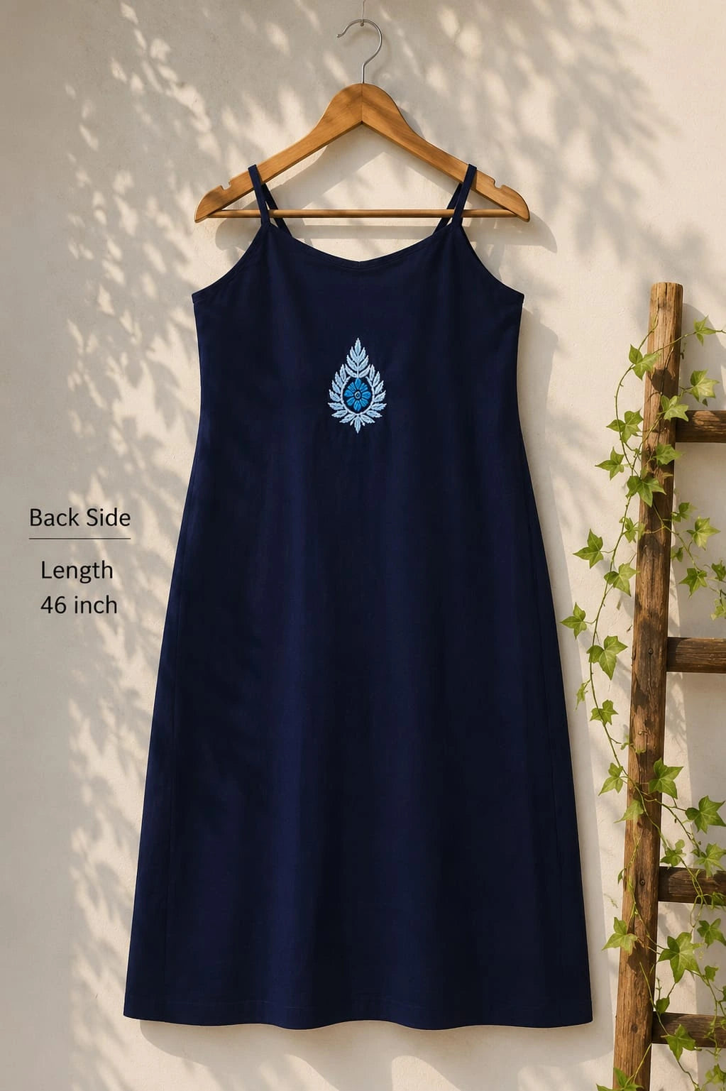 🌸 Wastiya Blue Floral Chikankari Rayon Long Kurti