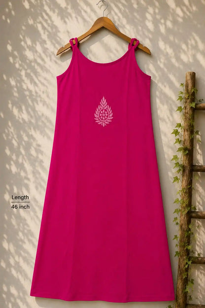 Wastiya Pink Floral Chikankari Rayon Long Kurti