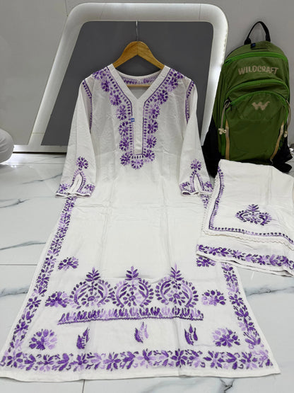 Lavender Royale Floral Embroidered Double Layered Palazzo Set for Women