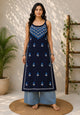 🌸 Wastiya Blue Floral Chikankari Rayon Long Kurti