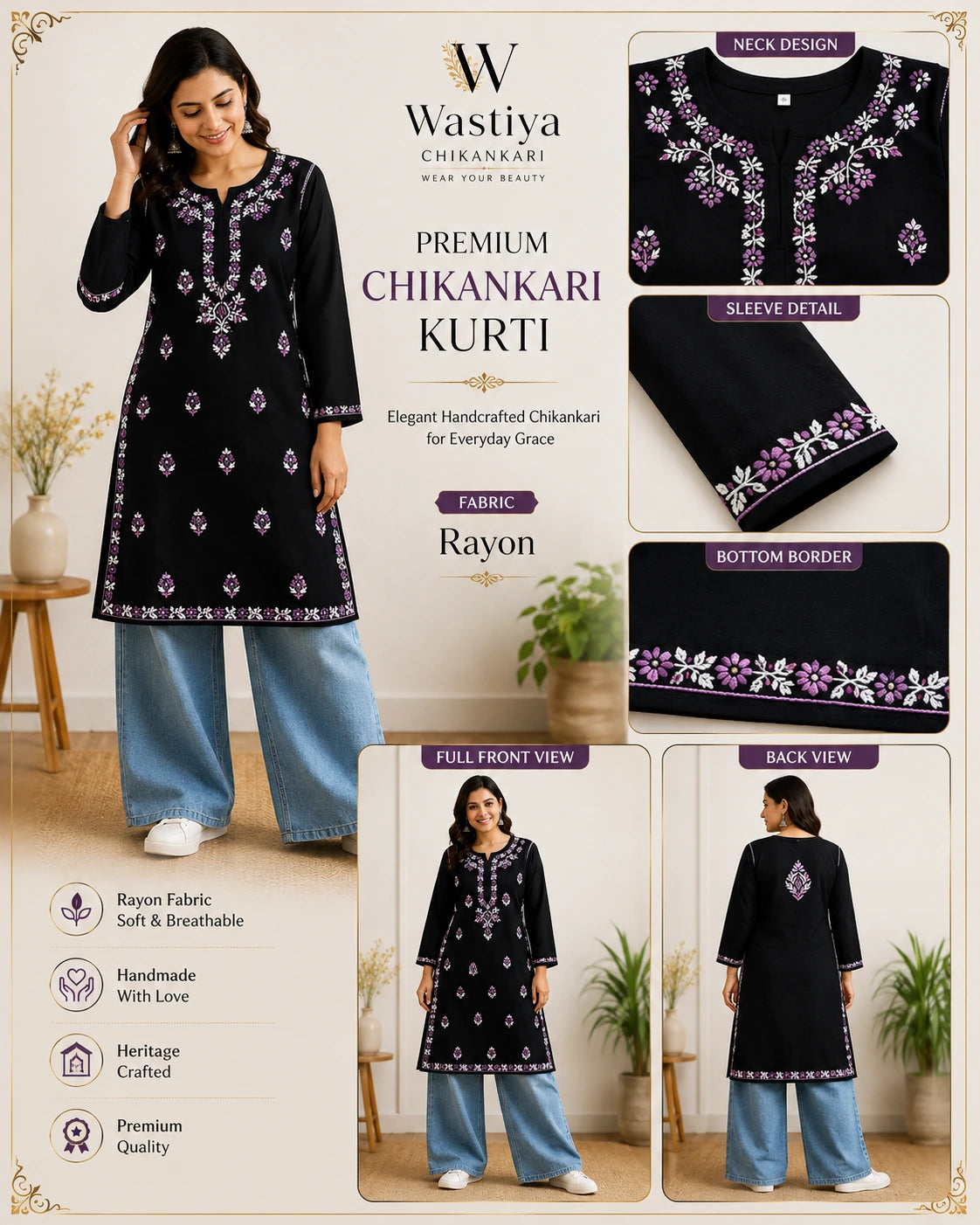 Wastiya Midnight Bloom Rayon Kurti
