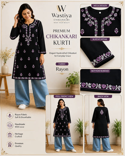 Wastiya Midnight Bloom Rayon Kurti