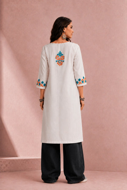 WASTIYA Noor Bloom White Embroidered Kurti