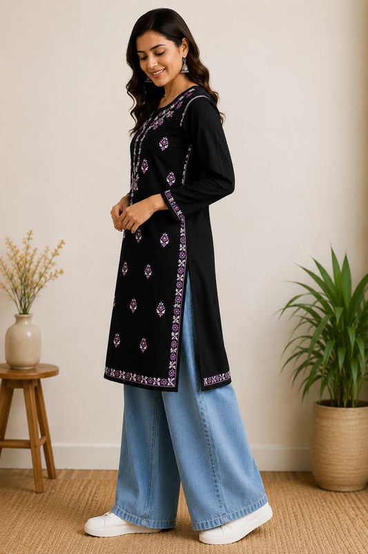 Wastiya Midnight Bloom Rayon Kurti