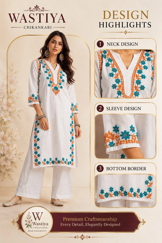 WASTIYA Noor Bloom White Embroidered Kurti