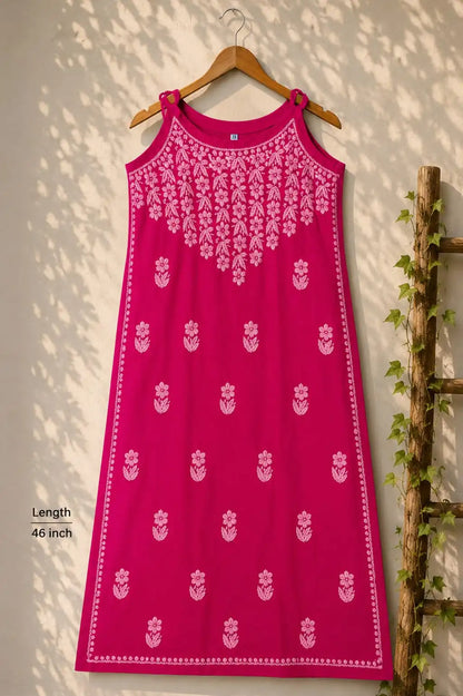 Wastiya Pink Floral Chikankari Rayon Long Kurti