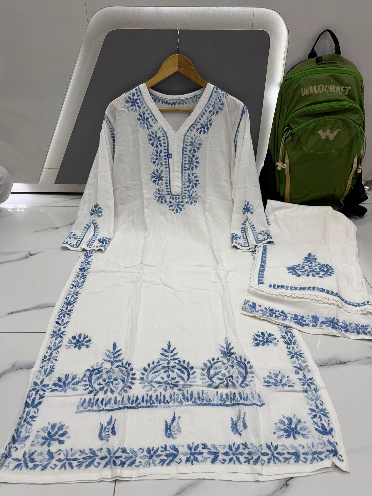 Royal Azure Floral Embroidered Palazzo Suit