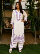 Lavender Royale Floral Embroidered Double Layered Palazzo Set for Women