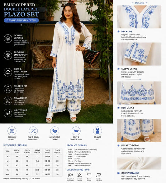 Royal Azure Floral Embroidered Palazzo Suit